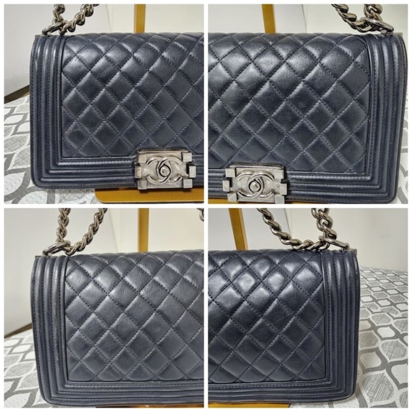 Authentic CHANEL Caviar Quilted New Medium Boy Flap Shoulder Bag Navy Blue - Picture 8 of 15